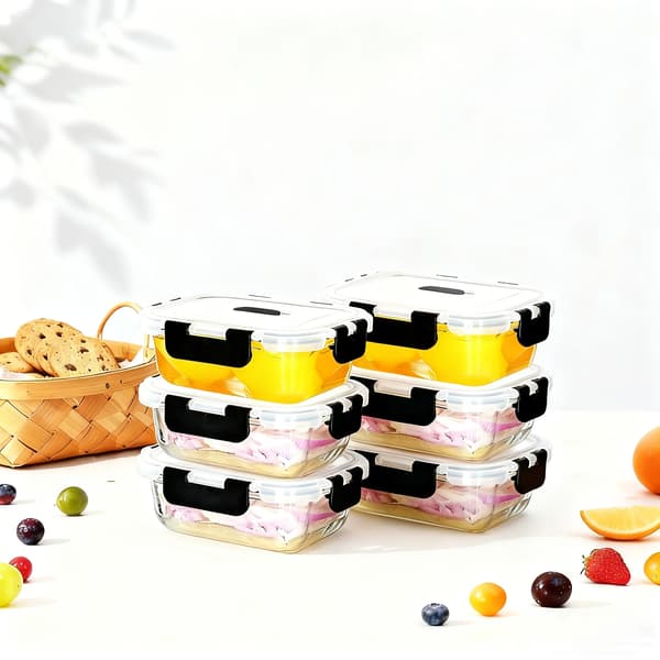 Måltidsförberedelsebehållare, läckagesäkra, stapelbar design,6 x 370ml