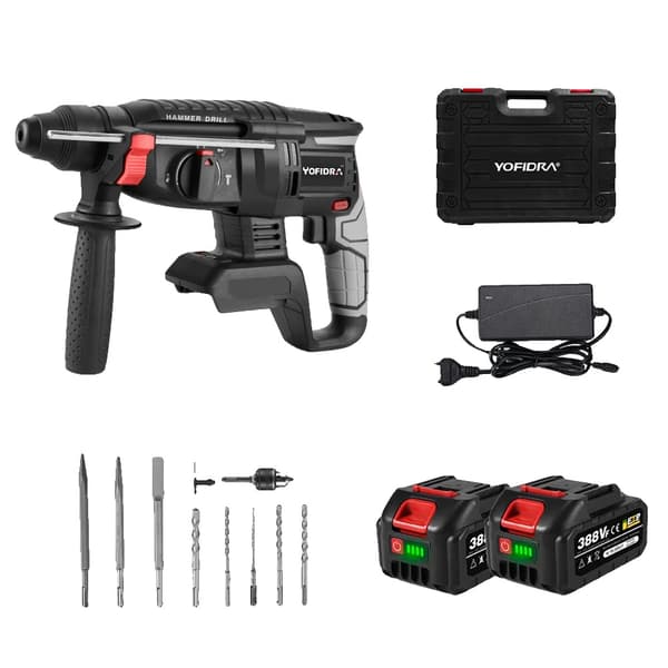 Rotationshammare, 1680W Effekt, Multifunktionell Kapacitet,2XBattery Set-E
