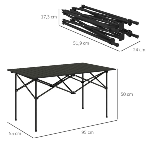 Campingbord, Fällbar Design, Lättviktsaluminium,Svart