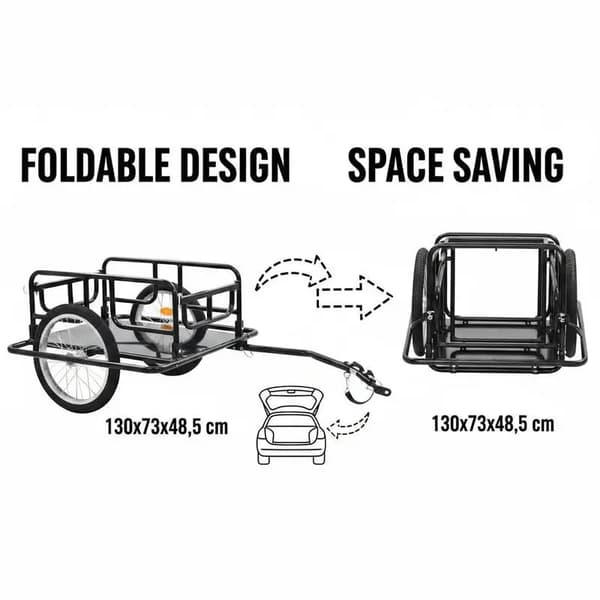 Cykeltrailer, Stål Konstruktion, Sammenklappeligt Design,sort