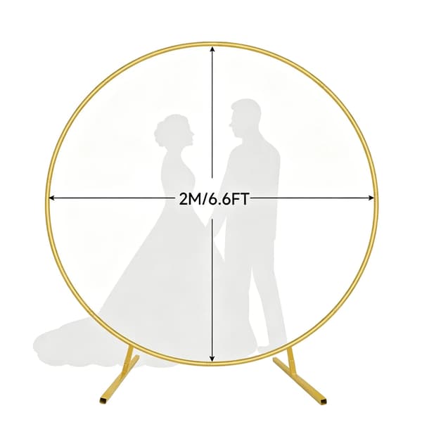 Bröllopsbåge Ställning, Justerbar Höjd, Stabil Metallkonstruktion,Guld-Rund, 2m/6.6FT