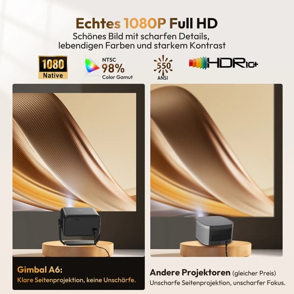Projektor, Native 1080P, WiFi 6-anslutning,Projektor