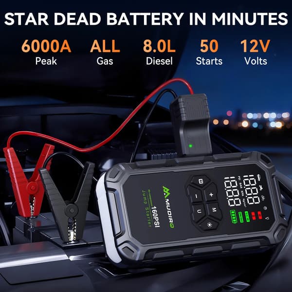 Jump Starter, 6000A spidseffekt, 160 PSI luftkompressor,M-JA3