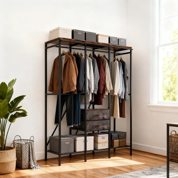 Tøjstativ, Robust Ramme, Multifunktionelt Design,sort