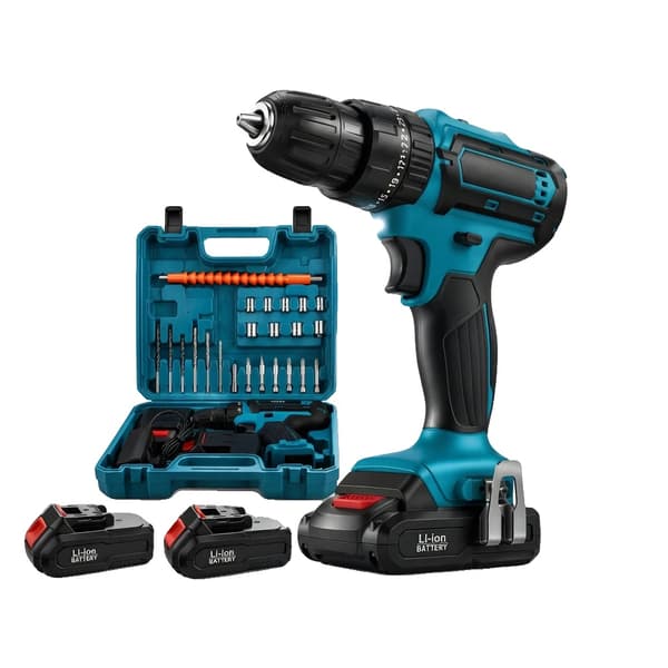 Sladdlös borrmaskin, 21V kraft, dubbelhastighetskontroll,2 Batterier A– Pro