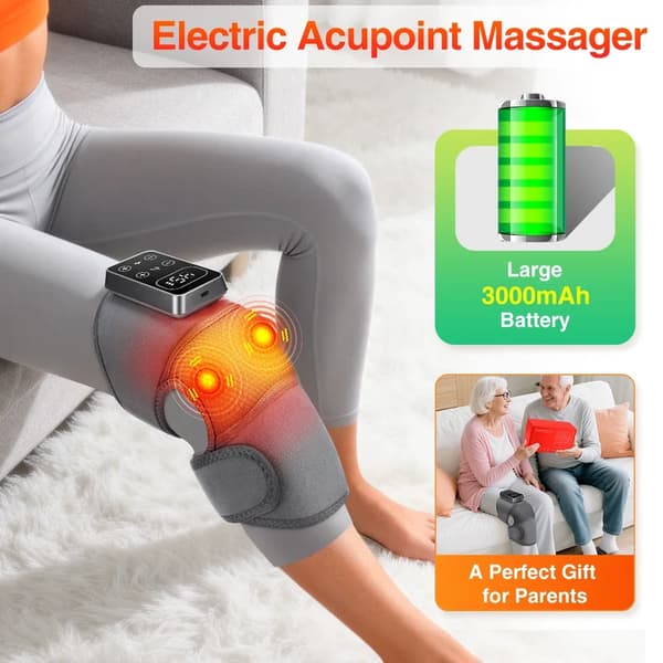 Knæmassagepude, 5 varmeindstillinger, 3 vibrationsintensiteter,Lys Grå