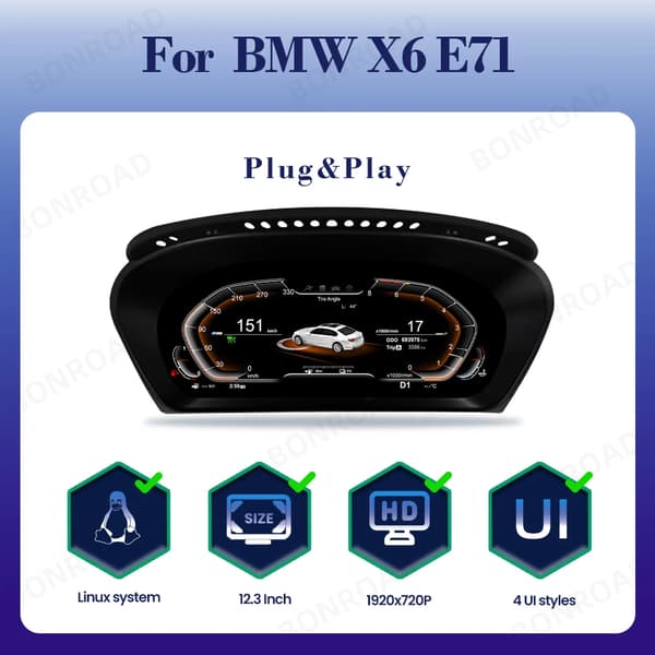 Digitalt Instrument Speedometer Cluster, 1920 x 720P, Plug and Play,X6 E71