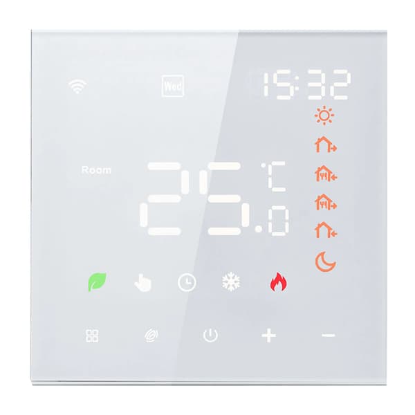 Smart Termostat, Pekskärm LCD Display, Röststyrning,Vit 1