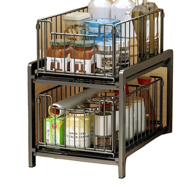 Skabsorganisator, 2-lags design, udtrækbar opbevaring,sort