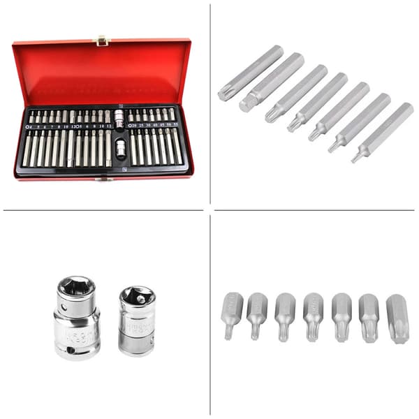 Hex Spline Socket Bit Kit, 40 Stykker, 12mm Base, 3/8 Tommer og 1/2 Tommer Adaptere