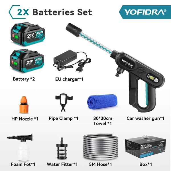 Högtryckstvätt, 220 Bar Tryck, Justerbart Munstycke, 2xBatteri Set-Box