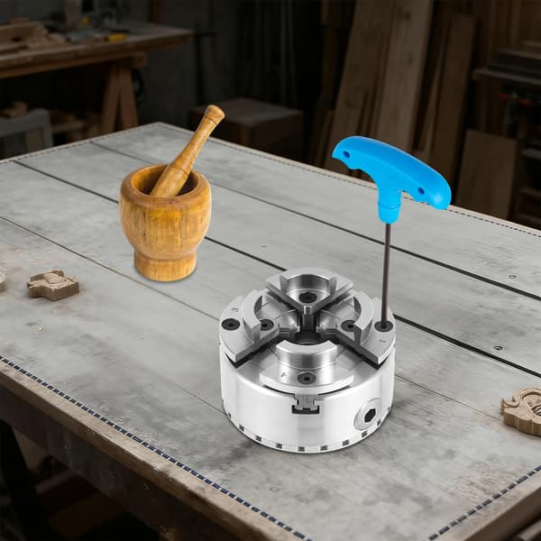 Svarvchuck, 4-kälsdesign, Justerbar klämmekanism,Silver