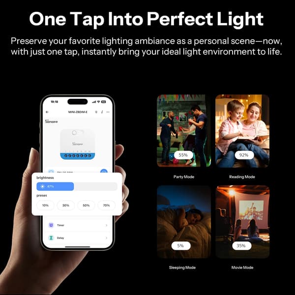 Zigbee Dæmperkontakt, Energiovervågning, Smart Home Integration,MINI-ZBDIM-E