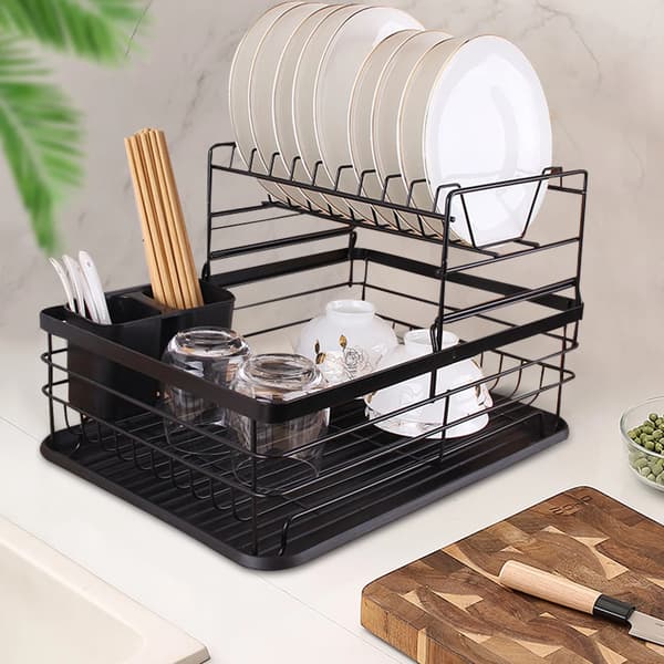 Opvaskestativ, To-niveau Design, Holdbare Materialer,sort