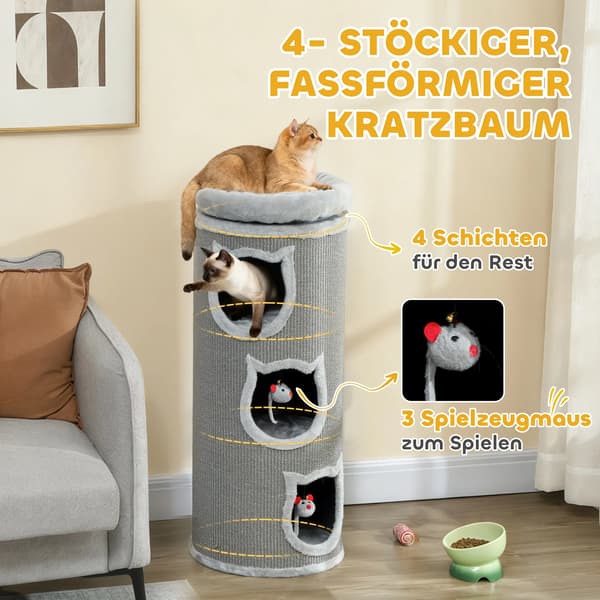 Kattträd, Integrerad Design, Interaktiva Leksaksegenskaper,grå