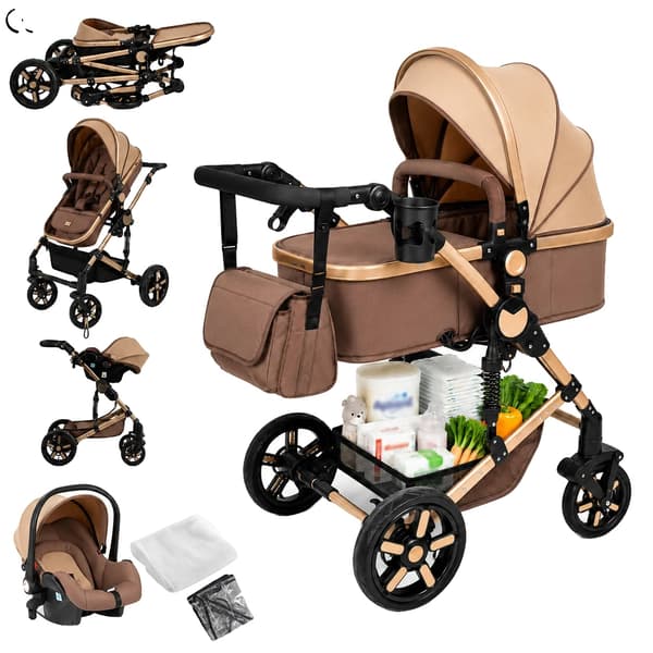 Barnvagn, Lättvikts, Fällbar, Terränghjul,KHAKI