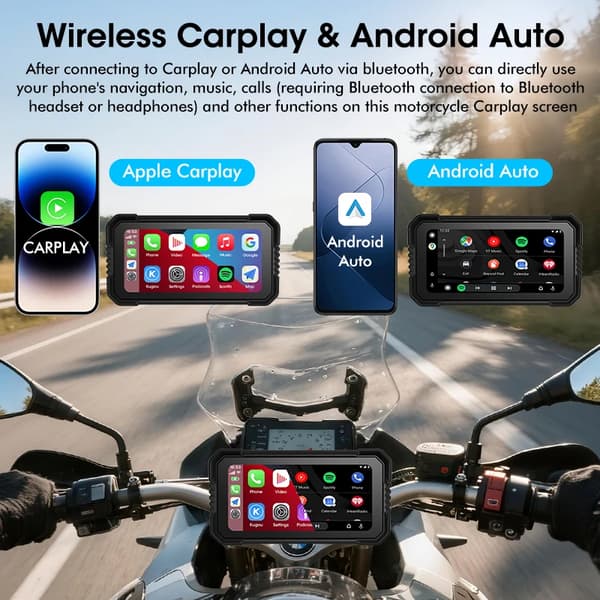 Motorcykel Navigationsdisplay, Vandtæt, Dual Bluetooth Forbindelse,6,25 tommer