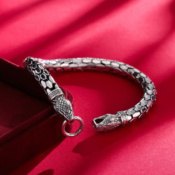 Armband, 925 Sterling Silver, Retro Ormhuvud Design,Silverpläterad