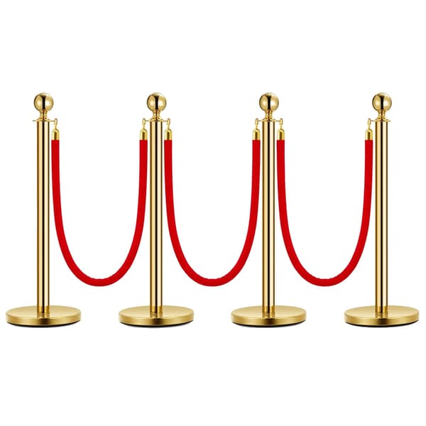 Crowd Control Stanchion Posts, Rustfrit Stål, Holdbart Design,4 Posts 3 Reb