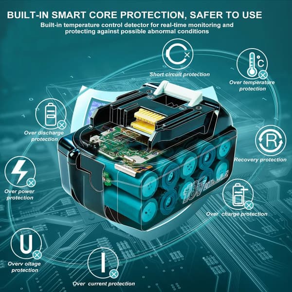 Uppladdningsbart Batteri, 18V, 6000mAh Kapacitet, Set 1