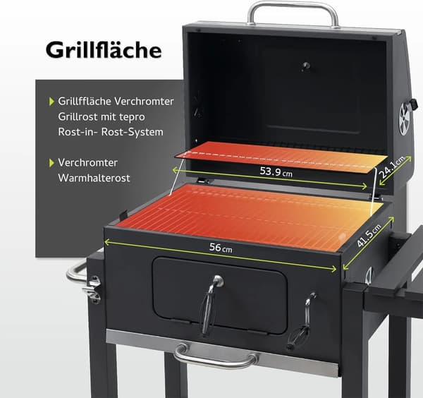 Grill, Rostfritt Stål, Integrerad Termometer,svart