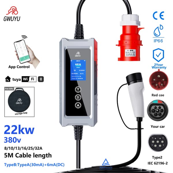 Elbiloplader, Smart Kontrol, Holdbart Design,7KW-APP-Bag