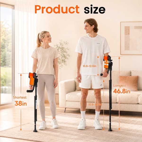 Underarmskrykker, Justerbar Højde, Sammenfoldeligt Design,sort