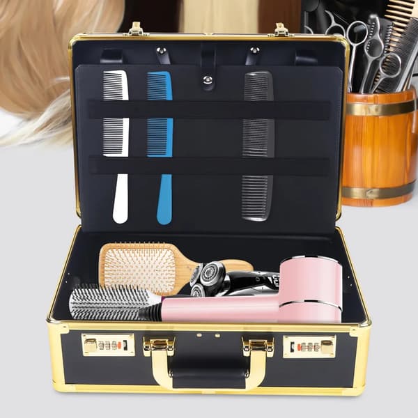 Barber Case, Bærbar Organizer, Holdbart Metal Design,M, Guld