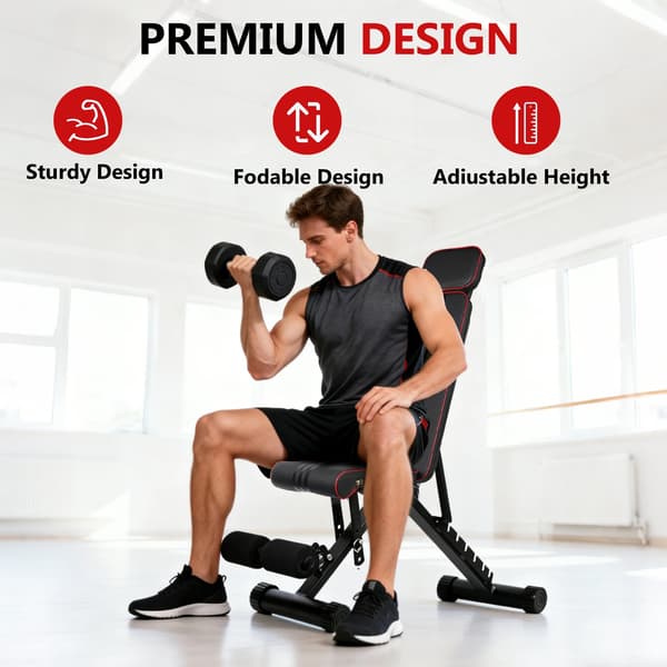 Dumbbell bænk, multi-vinkel justerbar, pladsbesparende design,sort
