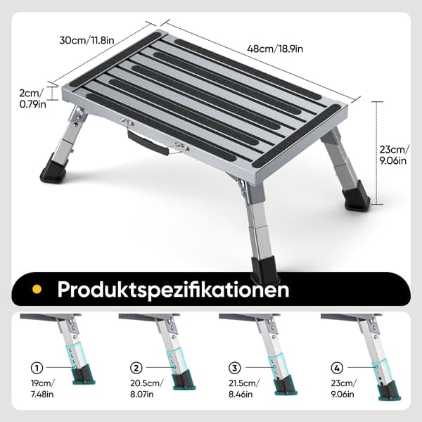 Fällbar Stegstol, Bärbar och Lätt, Halkfri Design, Silver