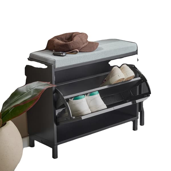 Sko Rack, Pladsbesparende Design, Alsidig Siddeplads,sort