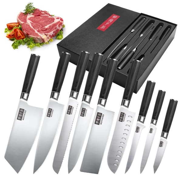 Kokkens Knivsæt, Højkvalitets Rustfrit Stål, 9-Piece Variation,sort