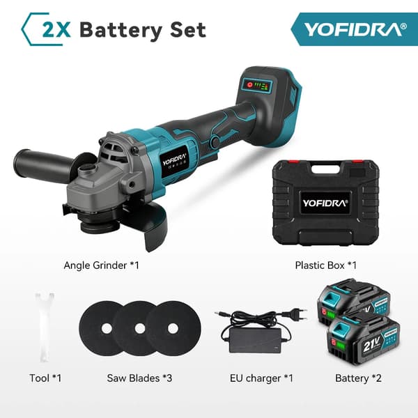 Vinkelslip, Borstlös Motor, Variabel Hastighet,2xBatteri set
