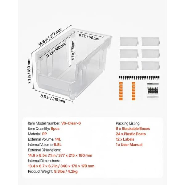 Stapelbara förvaringslådor, öppen frontdesign, transparent material, VIT