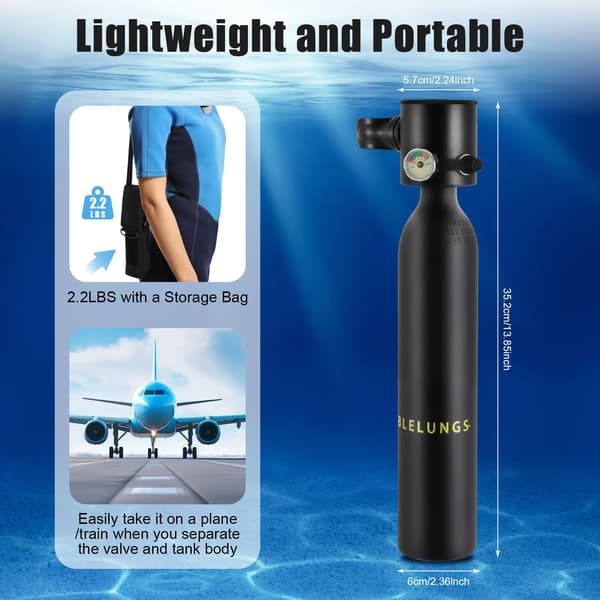 Mini Scuba Tank, Bærbart Design, Letvægts Konstruktion,sort