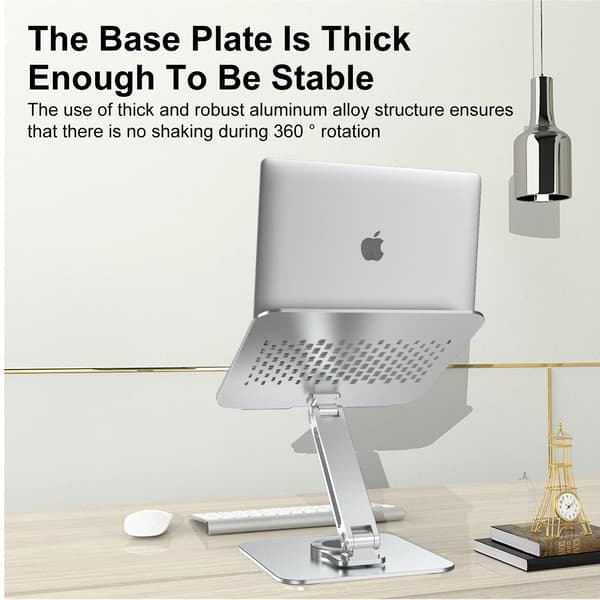 Bærbar Computerholder, Justerbar Højde, 360° Rotérbart Design,Sølv