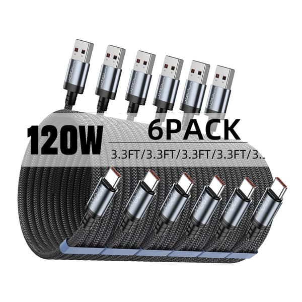 USB-C-kabel, 100W snabbladdning, datasyngsfunktion,2m, 6Pack