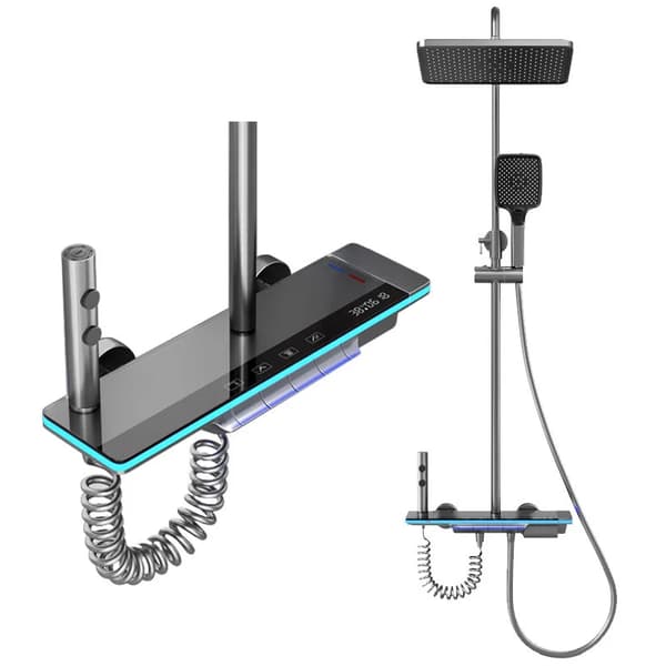 Duschkransystem, LED Digital Display, Vattenkraftgenerering,Grå