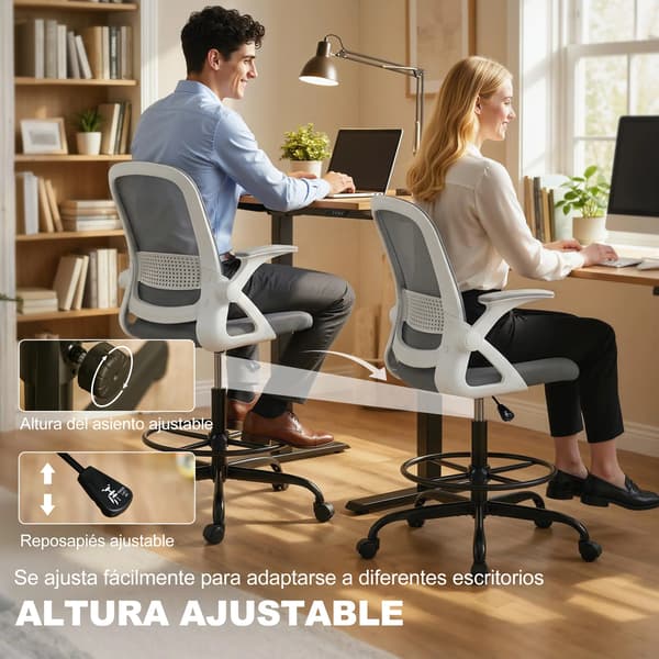 Kontorstol, Metalramme, Foldbare Armlæn,Grå