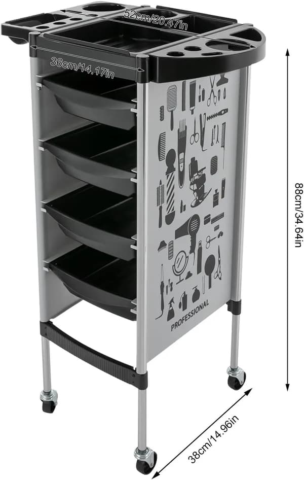 Frisörvagn, 5 Lådor, Hållbar Design,VIT