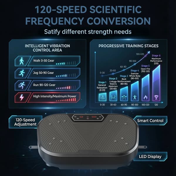 Vibrationsplatform, 120 justerbare hastigheder, Bluetooth-forbindelse,120 Hastigheder