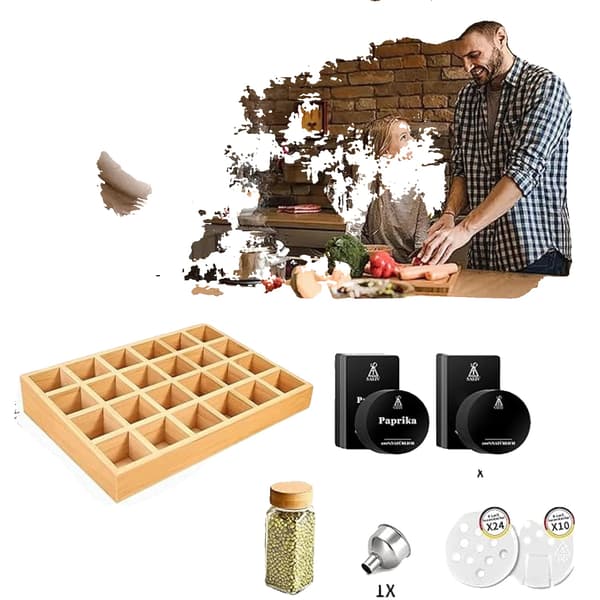 Bambu Kryddställ, 24 Vinklade Förvaringsbehållare, Modern Design,24pcs