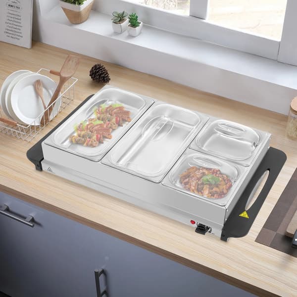 Buffet Madvarmer, 300W Effekt, 4 Bakker, Temperaturinterval 45-70℃, Rustfrit Stål, 2.5L Kapacitet
