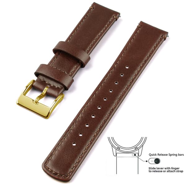 Klockarmband, Top Grain Läder, Snabbkopplingsfunktion,20mm-a, Mörkbrun 4-a