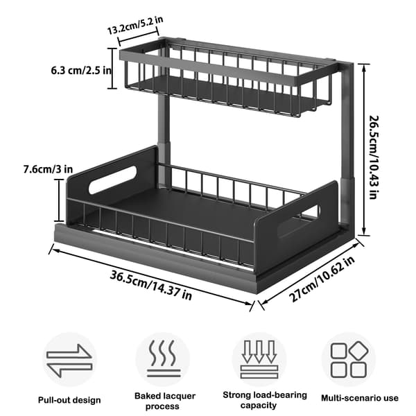 Under Sink Organizer, Skydedrawer, Pladsbesparende Design,2-niveau, sort