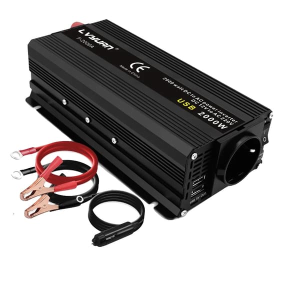 Strømomformer, DC til AC konverter, Dual USB-porte,12V 2000W EU