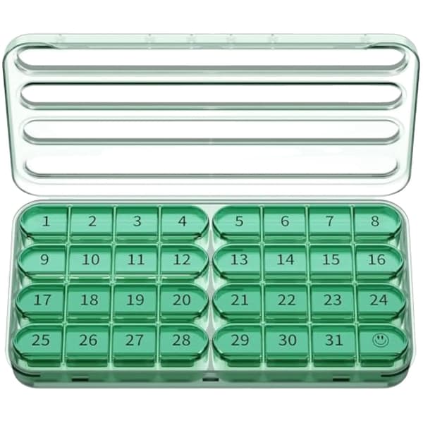 Månatlig pillerorganisatör, 32 fack, resevänlig design,Oliv