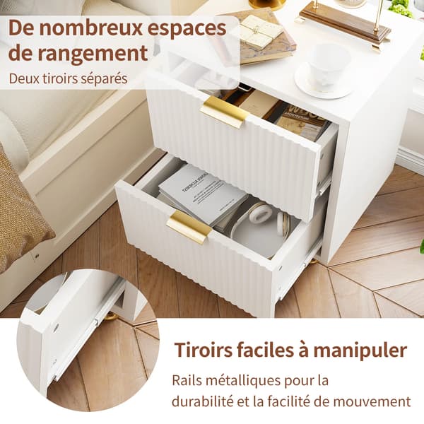 Sengebord, 2 Skuffer, Elegant Design,Hvid