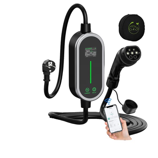 Bärbar EV-laddare, Smart kontroll, Justerbar ström,Blå