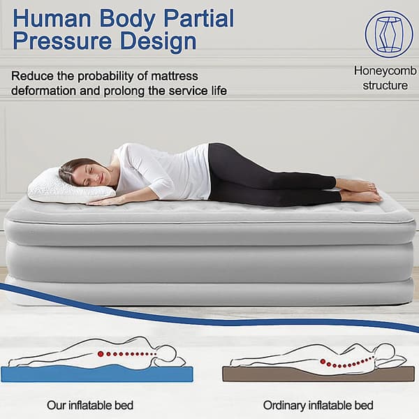 Luftmadrass, Inbyggd Pump, Fällbar Design,152cmx203cm x48cm, Offwhite